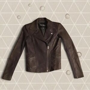 VEDA Brown Lamb Leather Biker, Bomber, Y2K, Jacket